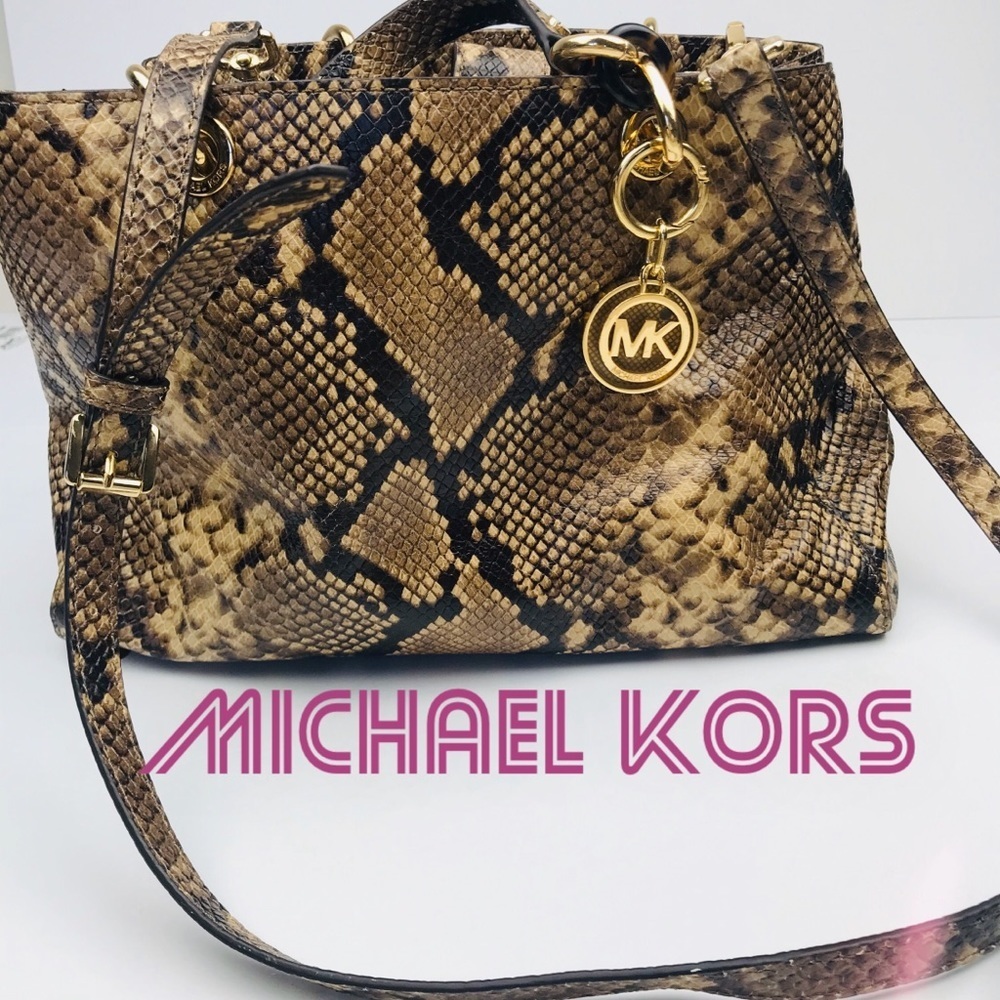 Michael Kors CYNTHIA medium python- embossed leather handbag NWT